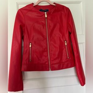 Trussardi Jeans red soft vegan leather jacket. Fitted style.